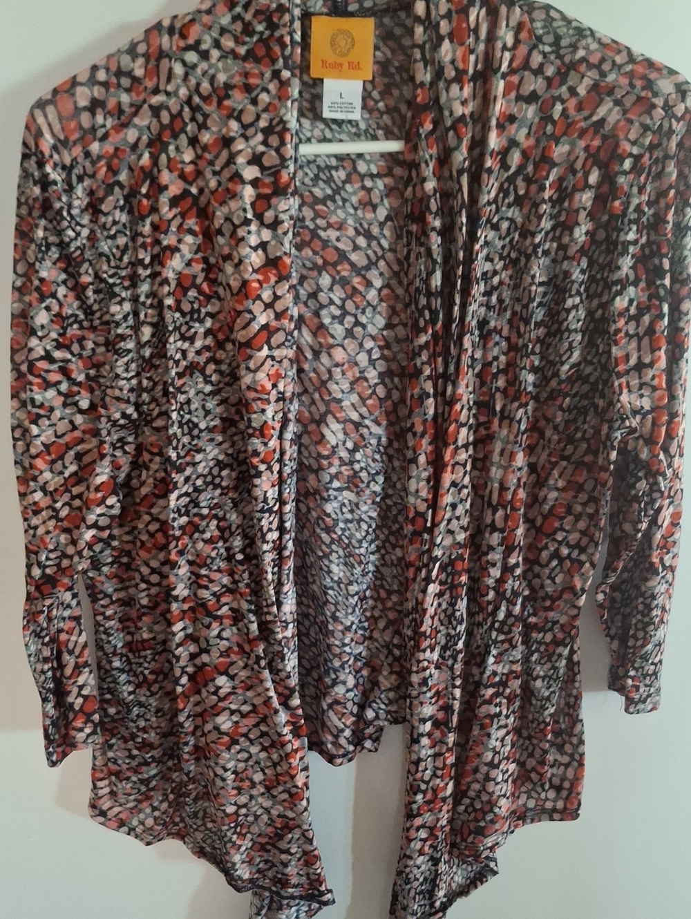 Ruby Rd. Red Multi-Spot Open Front Cardigan